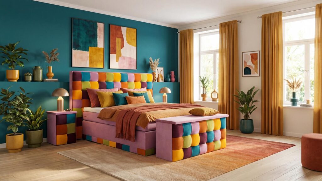 Verspieltes Boxspringbetten in bunten Farben