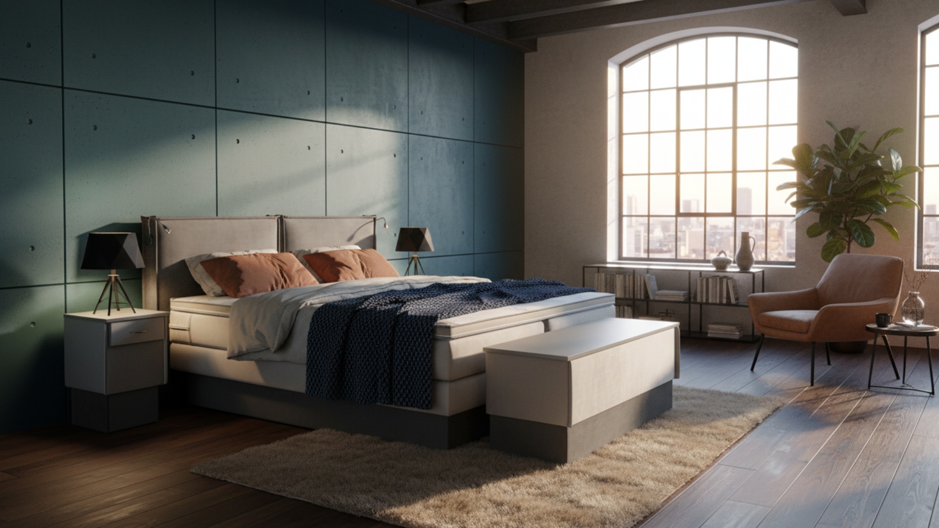 Duet Boxspringbett von Meisterbetten mit Bettkasten und Taschenfederkern-Matratze, Größe 180x200 cm. Das gepolsterte Kopfteil in VS-Grau harmoniert perfekt mit dem silbernen Dekor und dem VS-Silbergrau Absatzstoff. Inklusive Ergoflex-Topper, passender Truhe und Nachttisch für zusätzlichen Stauraum.