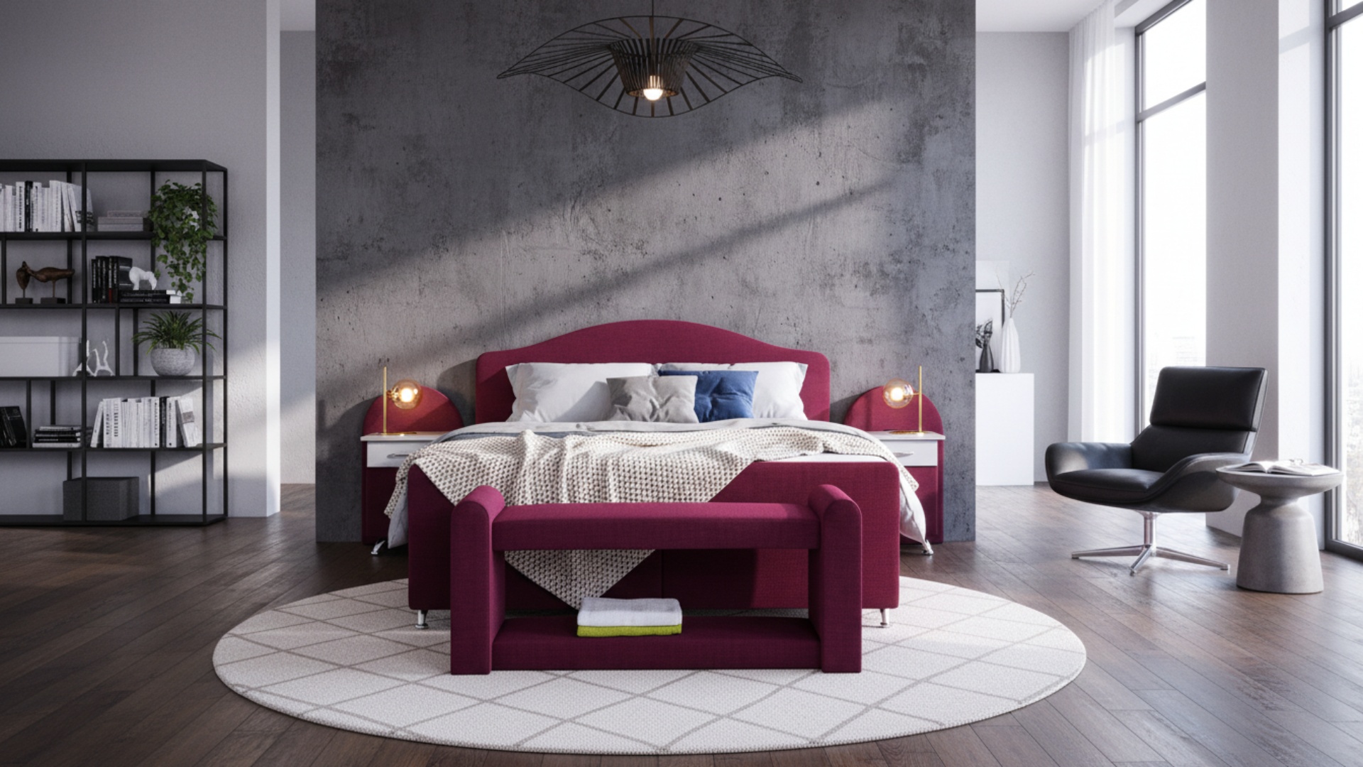 Das Boxspringbett Epos von Meisterbetten in der Größe 180x200 cm präsentiert sich mit einem elektrischen Kopfteil, bezogen mit Nano-Stoff in W-Corall. Ein Ergoflex-Topper ergänzt den Komfort über der Taschenfederkern-Matratze. Dekorative Details in Silber verleihen dem Bett einen modernen Touch, während die integrierte Truhe und der passende Nachttisch zusätzlichen Stauraum bieten.