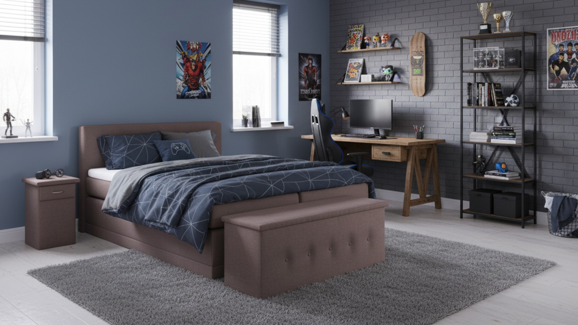 Das Meisterbetten Boxspringbett Jack in der Größe 180x200 cm beeindruckt mit seinem eleganten Kopfteil. Ausgestattet mit einem Matratzenbezug in Nano und gefertigt aus WT-Papyrus-Material, bietet es zusätzlichen Komfort durch den Ergoflex-Topper. Die Taschenfederkern-Matratze sorgt für eine optimale Unterstützung. Inklusive passender Truhe und Nachttisch, fügt sich dieses Bett harmonisch in jedes Schlafzimmer ein.