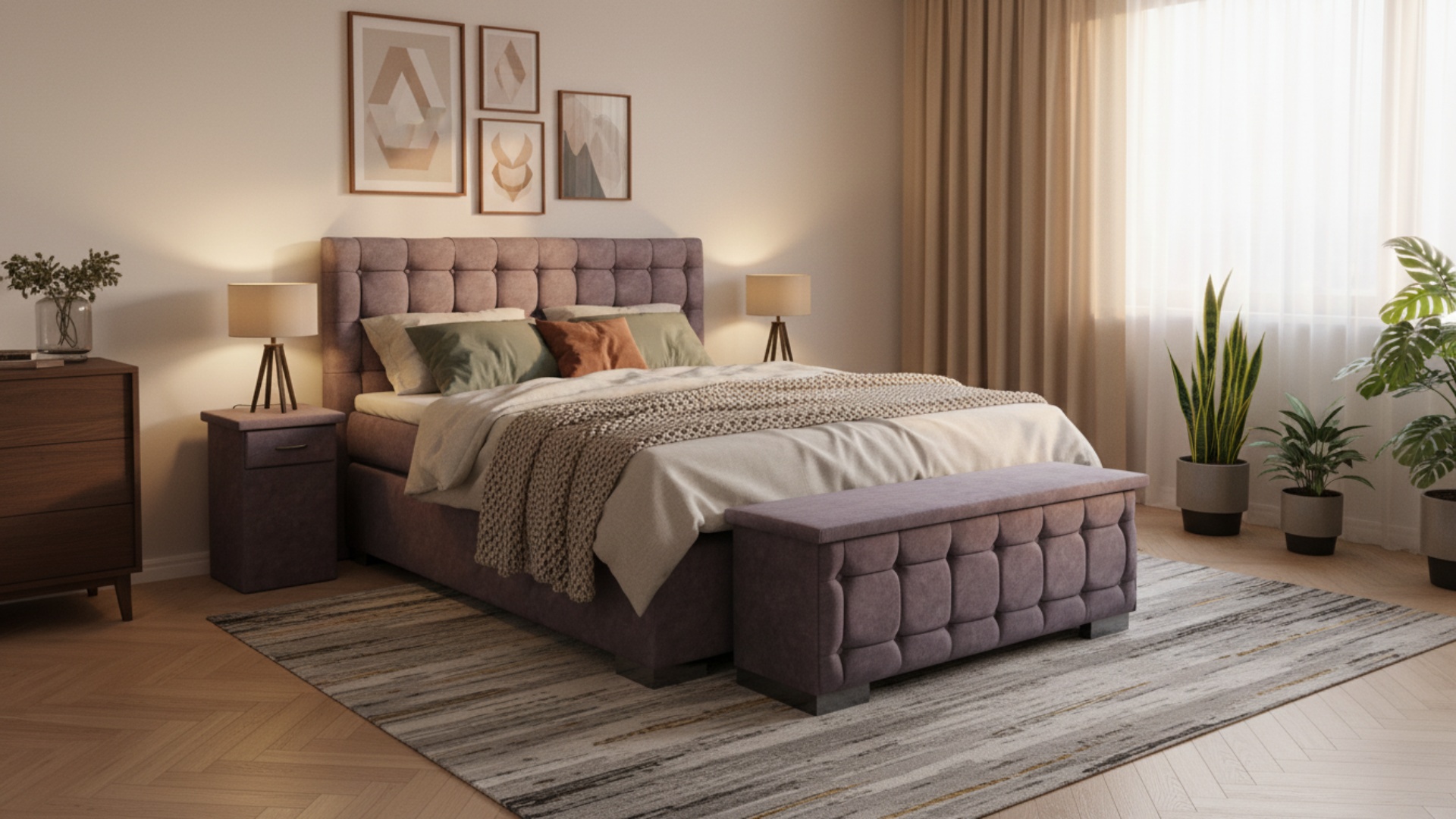 Lanz Kopfteil im Meisterbetten Boxspringbett, präsentiert sich in der Größe 180x200 cm mit einem eleganten Design aus DS-Silbergrau. Ausgestattet mit einem Nano Matratzenbezug und einem komfortablen Kaltschaum-Topper. Die integrierte Taschenfederkern-Matratze sorgt für optimalen Schlafkomfort. Der zugehörige Lanz Nachttisch und die Truhe ergänzen das stilvolle Erscheinungsbild.