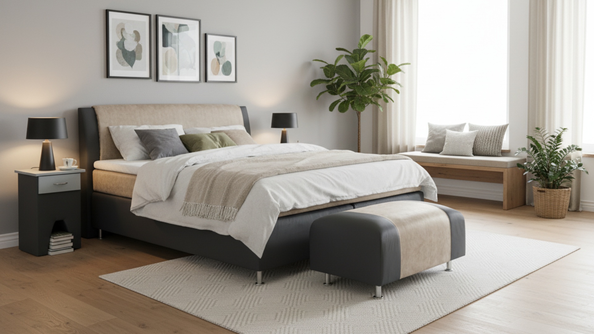 Modell Mari von Meisterbetten: Boxspringbett mit Taschenfederkern-Matratze, in der Größe 180x200 cm, ausgestattet mit einem Nano-Matratzenbezug und Ergoflex-Topper. Das Bett präsentiert sich in KL-Fango Grundstoff mit MS-Alt Rose Absatzstoff und silbernem Dekor. Integrierte Truhen und Nachttische ergänzen das Design, während das gepolsterte Kopfteil für zusätzlichen Komfort sorgt.