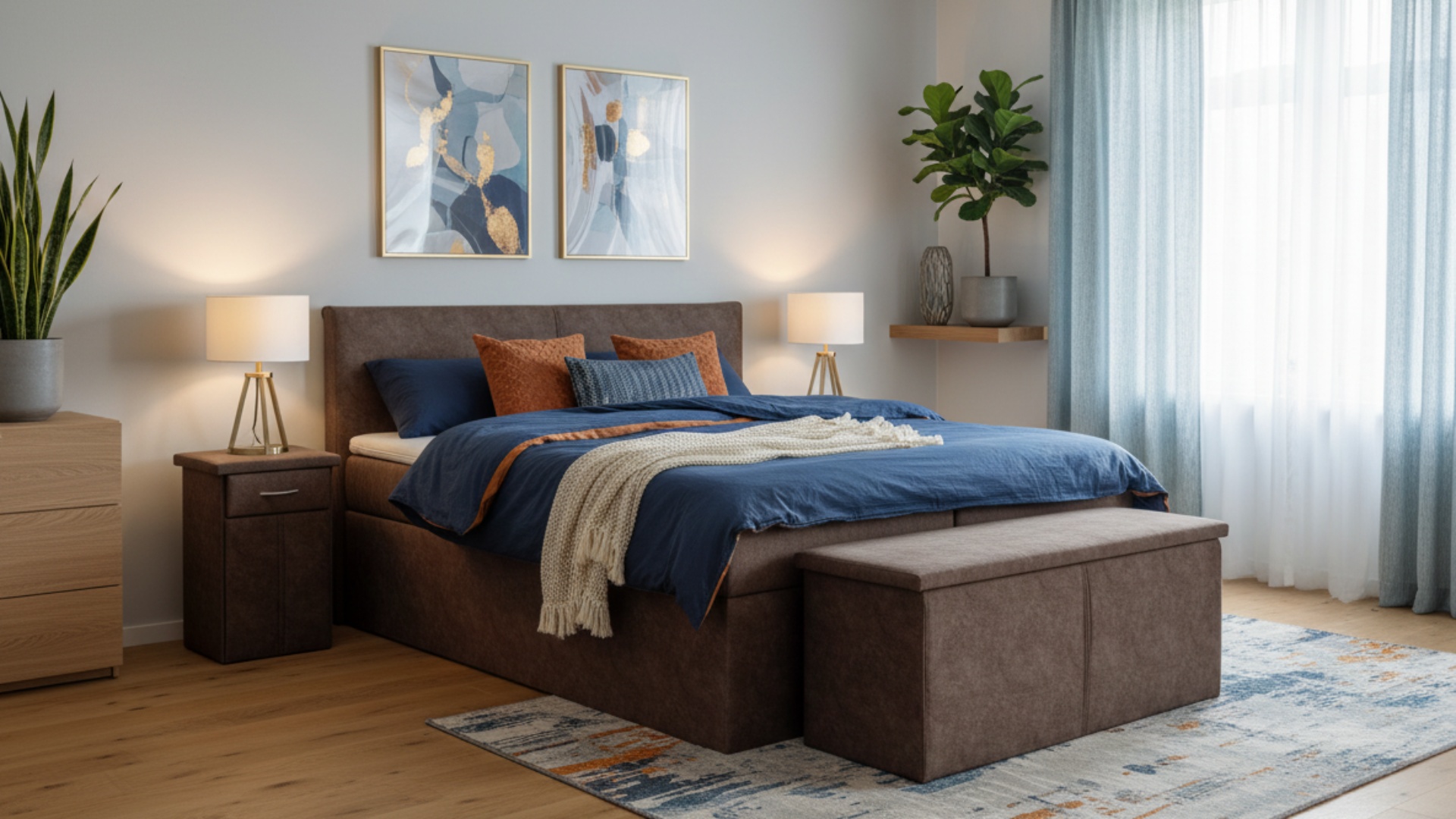 Das Modell Nado von Meisterbetten, ein Boxspringbett mit elektrischer Verstellmöglichkeit, beeindruckt in der Größe 180x200 cm mit einem gepolsterten Kopfteil. Der Matratzenbezug in Nano ergänzt sich perfekt mit dem DS-Sand Grundstoff. Inklusive Ergoflex-Topper und Taschenfederkern-Matratze bietet es optimalen Schlafkomfort. Die dazugehörige Truhe und der Nachttisch runden das Design ab.