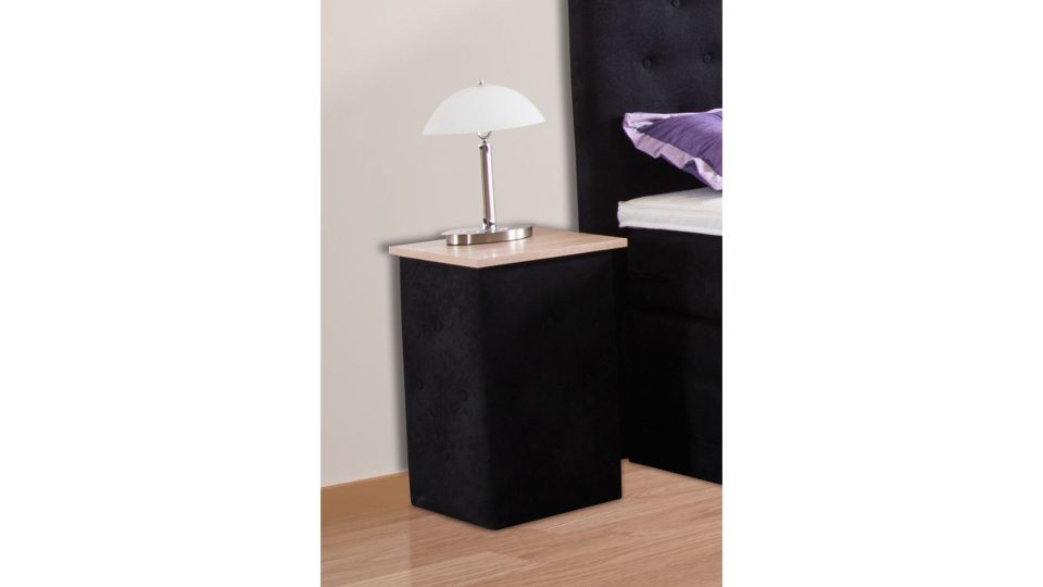 Nachttisch Modell Pari, Microvelours M-Dunkel Grau + Holz Dekor Buche