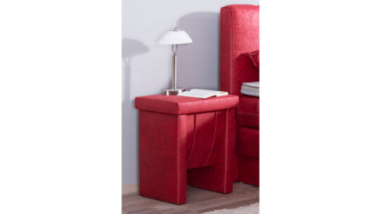 Rotes Boxspringbett Modell Roki mit Bettkasten und Fußteil, Microvelours Lederoptik MS-Red
