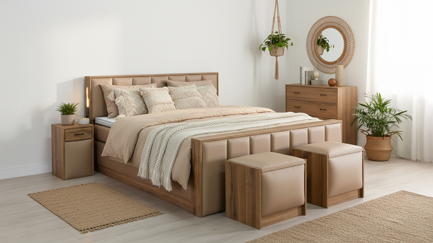 Boxspringbett Sely mit Holz-Dekor